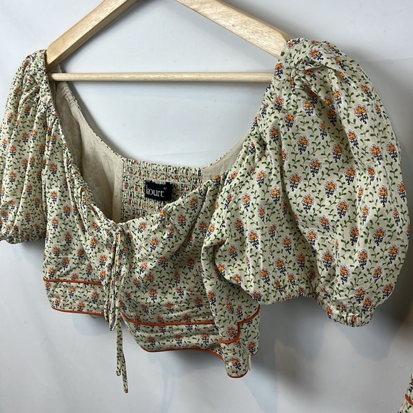 Revolve Kourt Fefe Floral 100% Cotton Set Crop Top and Shorts w Pockets Size S - Picture 9 of 14